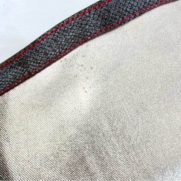 LIEBESKIND Berlin Gray Snake Print Leather Red Stitching Flap Shoulder Bag Tote - Picture 12 of 16